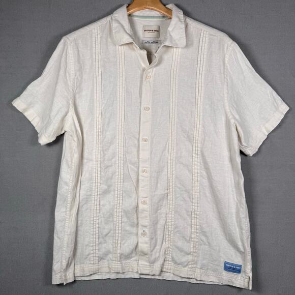 Scotch & Soda Mens Linen Blend Button Up Shirt White Classic Preppy Beachy sz XL - Picture 3 of 7